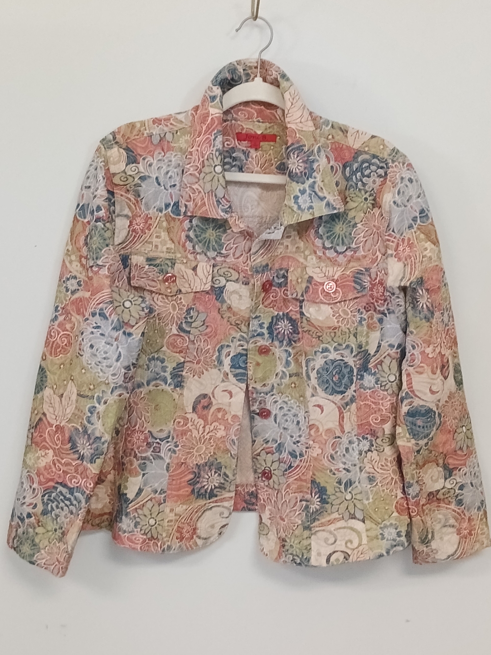 Joni B. Floral Artsy Colorful Cotton Stretch Trucker Jacket Eclectic  XL Hippie